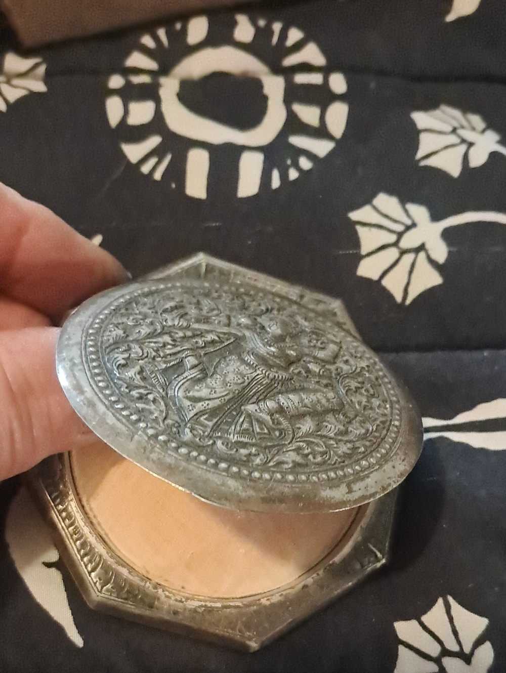 very old pure silver make up case .